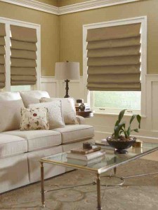 Living room with cloth roman shades
