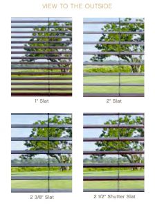 Diagram showing the various available slat sizes for wood and faux blinds.