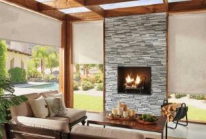 Outdoor living area with fireplace